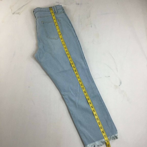 Coeur De Vague Women's Blue Highly Distressed Crop Tapered Jeans Size L - Picture 5 of 9